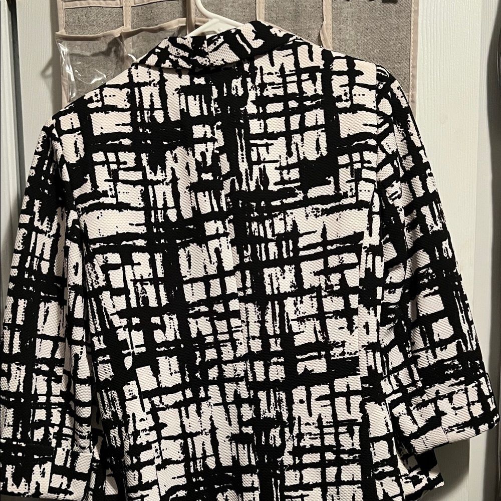 Kasper Monochrome Grid Pattern Blazer - Black & White Geometric - Size 10 - Picture 6 of 6